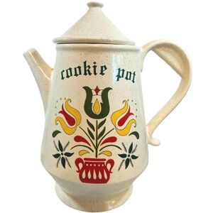 Vintage McCoy Cookie‎ Pot Jar Canister Speckled Pennsylvania Dutch Tulip